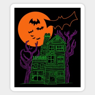 Neon Haunted House Sticker